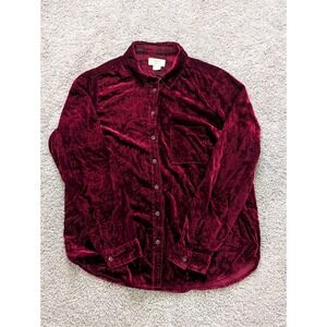 Anthropologie Maeve Shirt Womens 8 Karina Velvet Button Down Dark Red Pocket